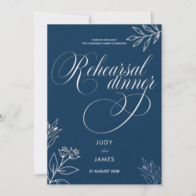 KLASSISCH BOHO CHIC RUSTIKALE SCHRIFT NAVY PROBEES EINLADUNG (Vorderseite)