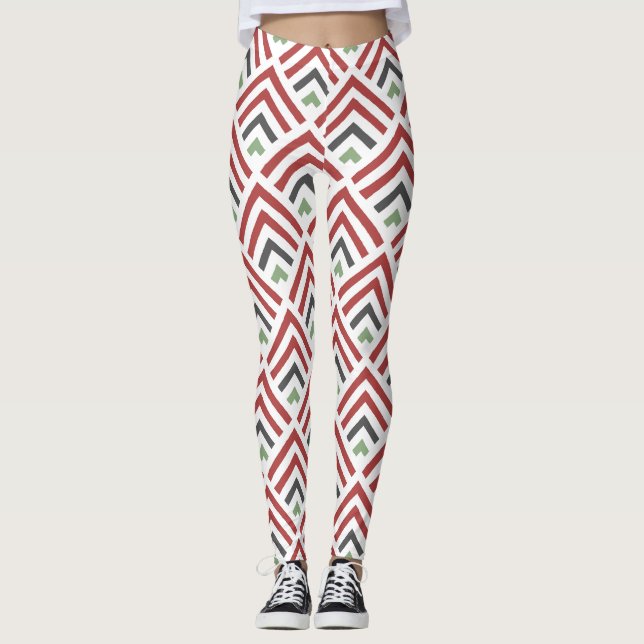 Klassisch diagonal geometrisch zigzag burgundy bla leggings (Vorderseite)