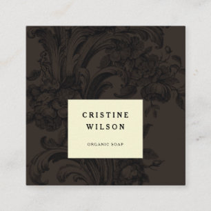 Klassisch dunkelbraun Vintage Ornamente Viktoriani Quadratische Visitenkarte