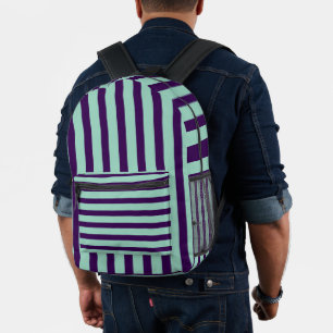 Klassisch Dunkelviolett und Hell Türkis Gestreift Bedruckter Rucksack