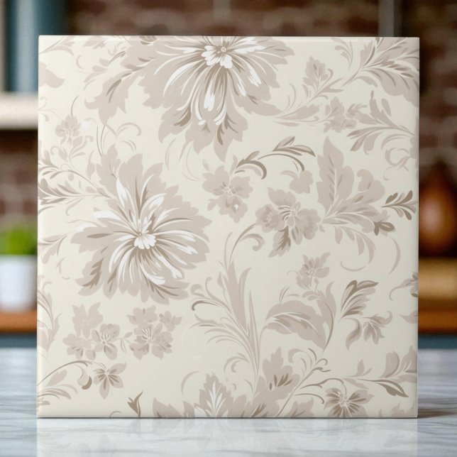 Klassisch einfache florale weiche Beigetöne Fliese (Von Creator hochgeladen)
