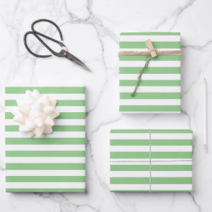 Klassisch einfache hellgrün-weiß gestreift geschenkpapier set