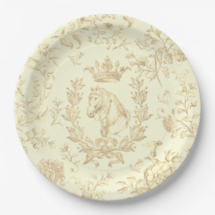Klassisch Elegant Chic Beige Creme Equestrian Toil Pappteller