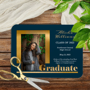 Klassisch Elegant Gold Text Absolvent 1 Foto Dk Te Magnet