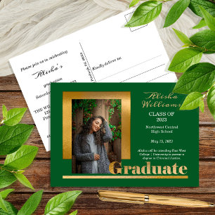 Klassisch elegant Gold Text Graduate 1 Foto dunkel Postkarte