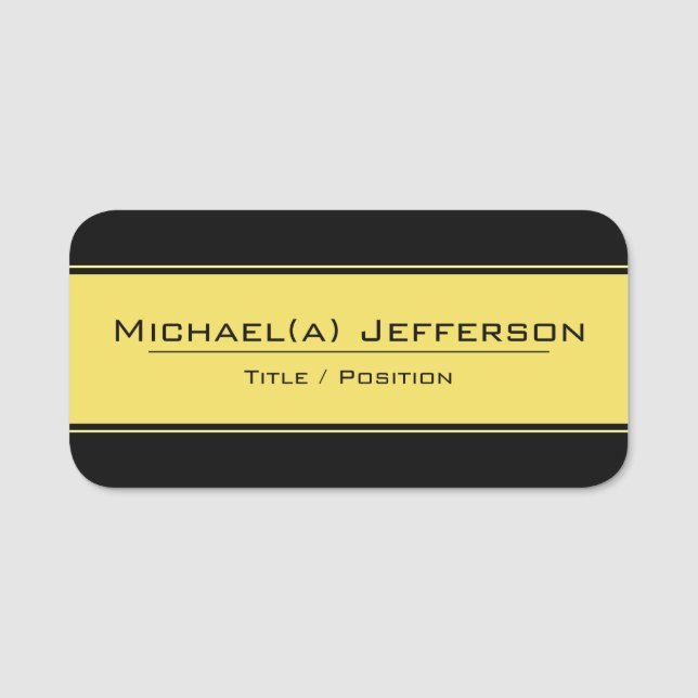 Klassisch elegant, schwarz und gelb: modern und ei namensschild (Vorderseite)