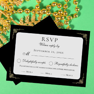 Klassisch Elegant Schwarz Weiß Beige Menü Wahl Ant RSVP Karte