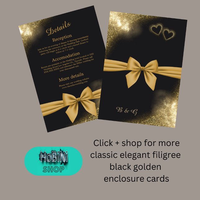 klassisch elegante filigrane schwarze goldene Hoch Begleitkarte (classic elegant filigree black golden wedding enclosure card)