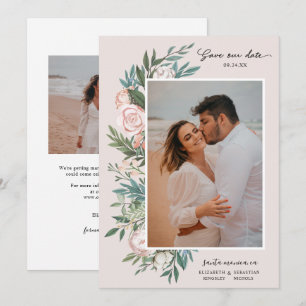 Klassisch Elegante Gemalte Blumen 2 Foto   Rosé Save The Date
