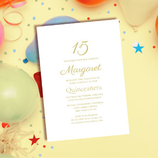 klassisch elegante Quinceañera, weiß und goldfarbe Einladung