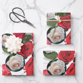 Klassisch elegante Rot, Creme, Rosa Rosen Geschenkpapier Set