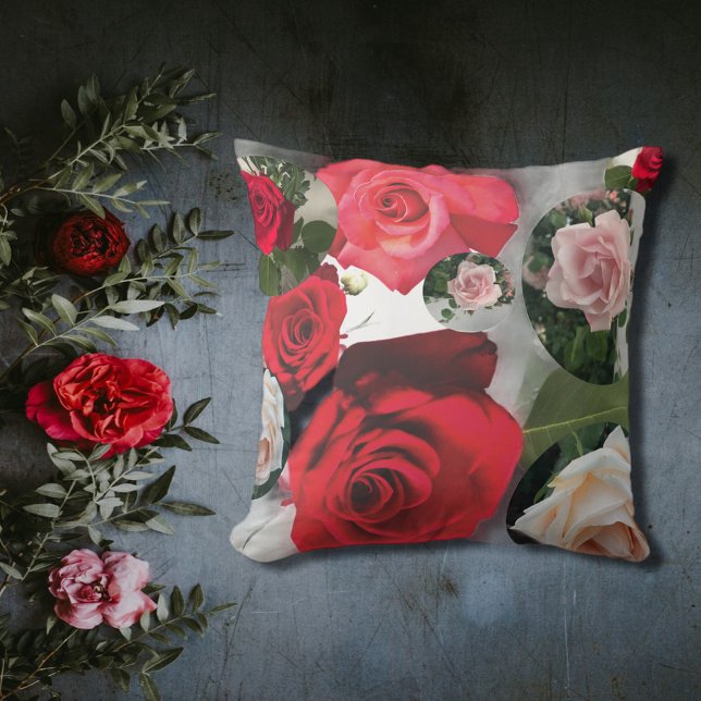 Klassisch elegante Rot, Creme, Rosa Rosen Kissen (Von Creator hochgeladen)