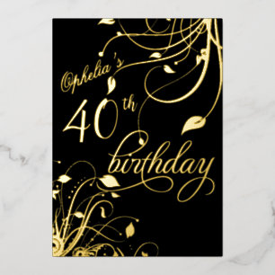 Klassisch elegante schwarze und goldene Geburtstag Folieneinladung