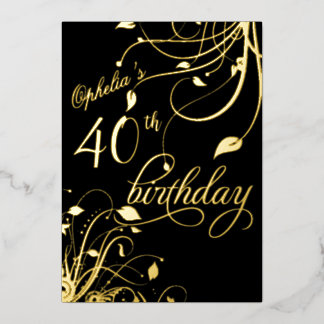 Klassisch elegante schwarze und goldene Geburtstag Folieneinladung