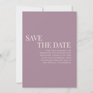 Klassisch elegante staubige lila Hochzeitspaar-Fot Save The Date