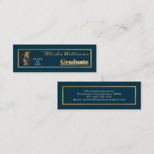 Klassisch Elegantes Goldtext Abschlussfoto Dunkles Mini Visitenkarte
