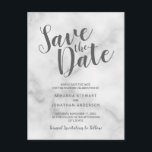 Klassisch elegantes weißes Marmor Hochzeit speiche Ankündigungspostkarte<br><div class="desc">Classy Elegant White Marble Wedding Invitation Suite : Save the Date Postcard mit dem Titel in grauem,  modernem Script-Schriftart mit Hochzeitsdetails in grauem,  modernem Sans Serif Schriftart auf weißem Marmorhintergrund.</div>