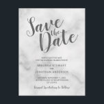 Klassisch elegantes weißes Marmor Hochzeit speiche Ankündigungspostkarte<br><div class="desc">Classy Elegant White Marble Wedding Invitation Suite : Save the Date Postcard mit dem Titel in grauem,  modernem Script-Schriftart mit Hochzeitsdetails in grauem,  modernem Sans Serif Schriftart auf weißem Marmorhintergrund.</div>