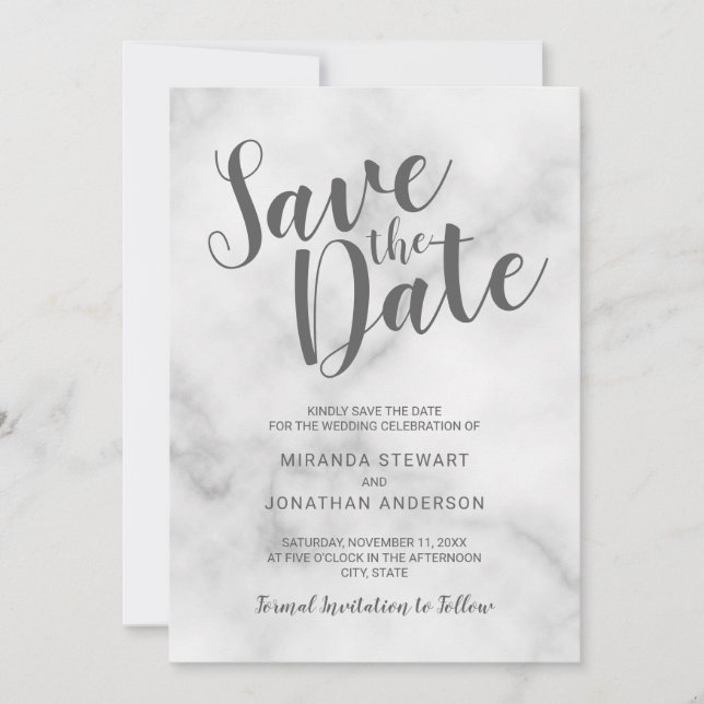 Klassisch elegantes weißes Marmor Hochzeit speiche Save The Date (Vorderseite)