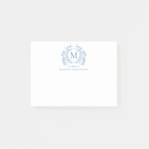 Klassisch Französisch Blau Blumen Vintage-Wappen M Post-it Klebezettel