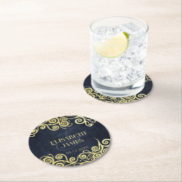 Klassisch Geblüht Hochzeit in Blu und Gold Runder Pappuntersetzer