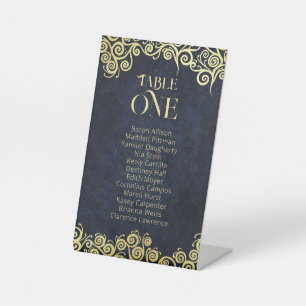 Klassisch Geblüht Hochzeit in Blu und Gold Sockelschild