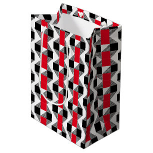Klassisch geometrisch in Rot und Schwarz Mittlere Geschenktüte