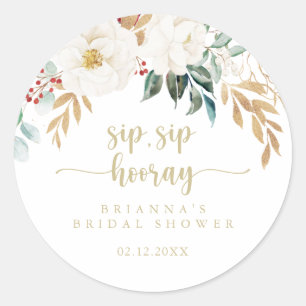 Klassisch Gold Floral Sip Sip Hooray Brautparty  Runder Aufkleber