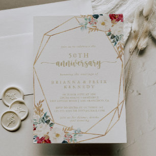 Klassisch Goldene Florale 50. Hochzeitstag  Einladung