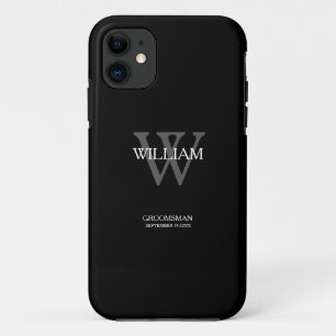Klassisch Grau Monogramm Weiß Name Schwarz Trauzeu Case-Mate iPhone Hülle