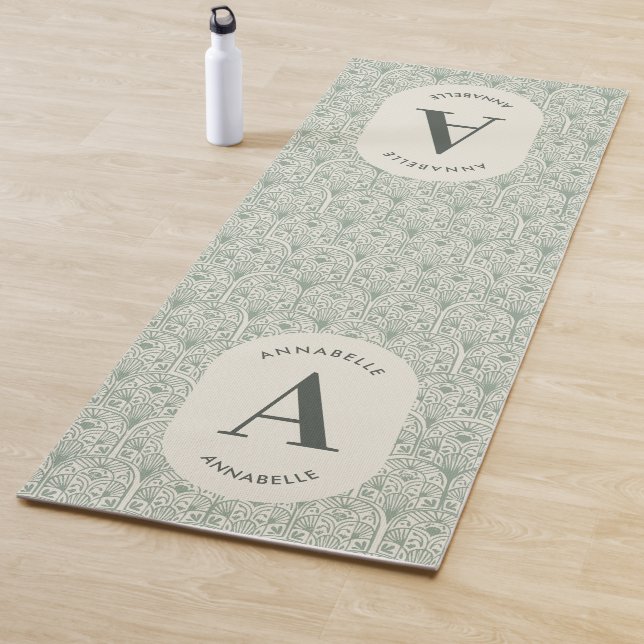 Klassisch-grüne Familie monogramm elegant modern Yogamatte (Beispiel)