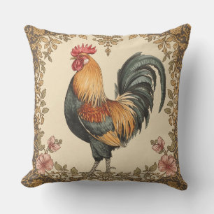 Klassisch, Hahn , Blumenmuster, Vintage Kissen