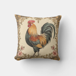 Klassisch, Hahn, Blumenmuster, Vintage Kissen