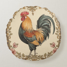 Klassisch, Hahn , Blumenmuster, Vintage Rundes Kissen