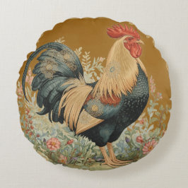 Klassisch, Hahn und Blumenmuster, Vintage Rundes Kissen