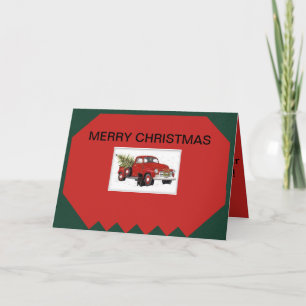 Klassisch heben Sie LKW auf einer Weihnachtskarte Feiertagskarte