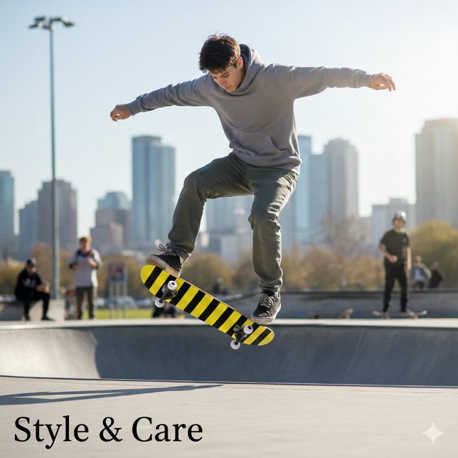 Klassisch hell Gelb und schwarz Streifen Skateboard (Classic Bright Yellow and Black Striped Skateboard)