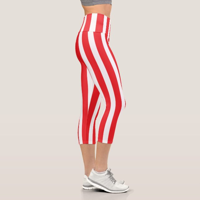 Klassisch hellrote und weiß gestreift capri leggings (Rechts)