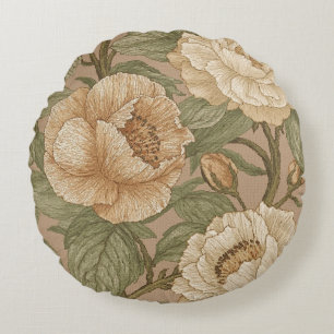 Klassisch, Liebliches Blumenmuster, Salbei-Gold-Bl Rundes Kissen