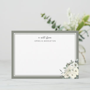 Klassisch minimalistischer olivgrüner Rand floral Mitteilungskarte