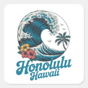 Klassisch Minimalistisches Honolulu Hawaii Aloha R Quadratischer Aufkleber