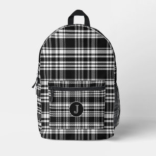 Klassisch Mit Monogramm Schwarz und Weiß Kariert Bedruckter Rucksack