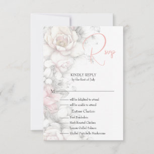 Klassisch Modern Elfenbein und Rosé Blumendesign  RSVP Karte