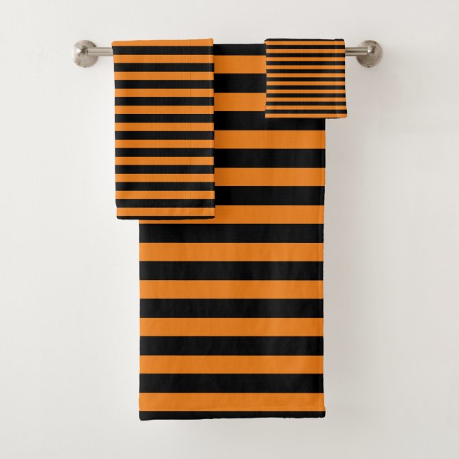Klassisch modern orange und schwarz gestreift badhandtuch set (Insitu)