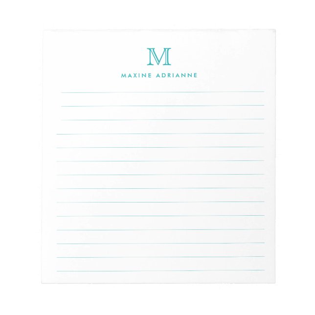 Klassisch Moderne Aquamarin grüne Monogramm-Linse Notizblock (Vorderseite)