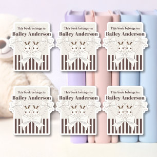 Klassisch moderne süße Hasenmädchen-Kinder-Exlibri Aufkleber