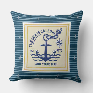 Klassisch-nautisch marineblau und goldenes Anker-S Kissen