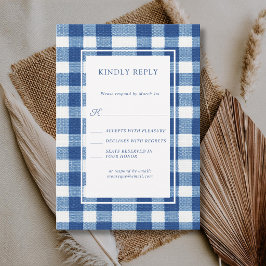 Klassisch Navy Baby Blau Kariert Gingham Hochzeit RSVP Karte