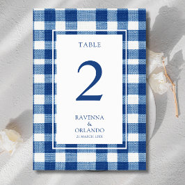 Klassisch Navy Baby Blau Kariert Gingham Hochzeit Tischnummer