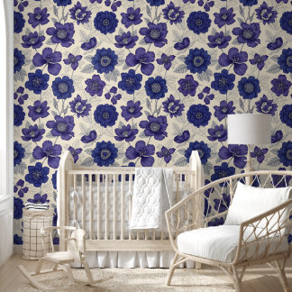 Klassisch Navy Blau Anemone Nahtloses Floral Tapete